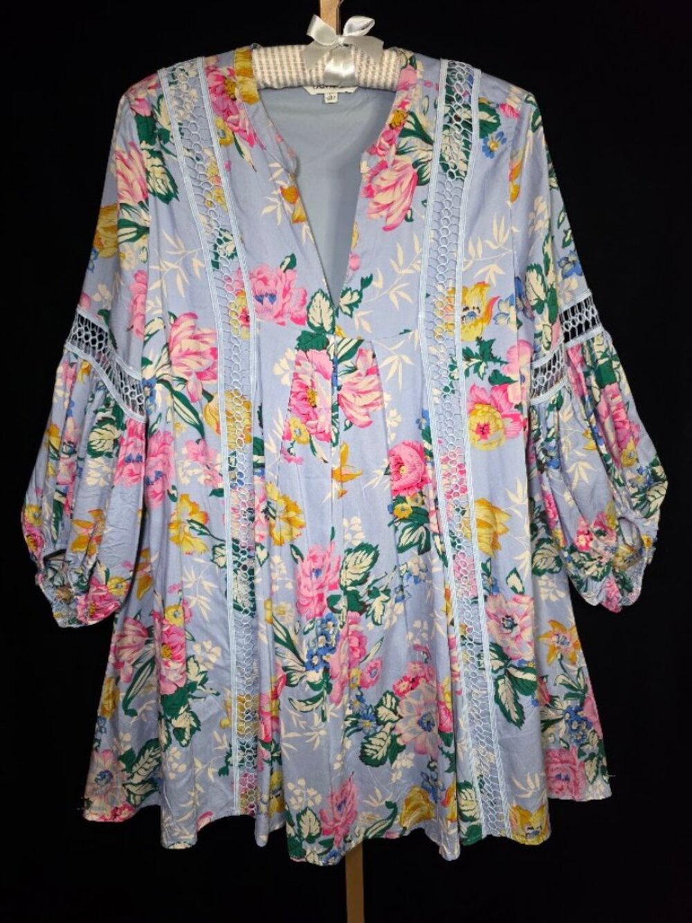 Davi & Dani Floral Embroidered Lace Babydoll Dress L